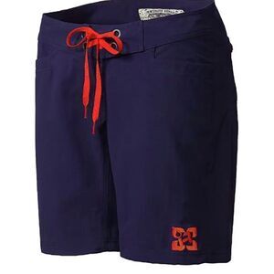 Navy Athletic Shorts with Red Drawstring and Accent